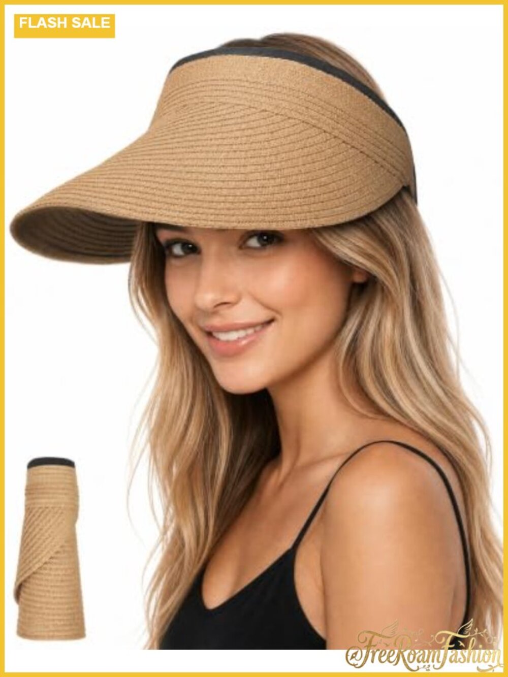 Paper Straw Sun Visor Hat Open Top Ponytail Beach Golf Adjustable